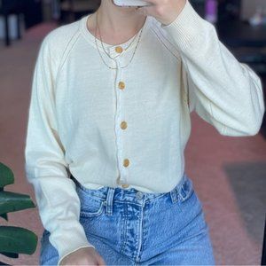 Vintage Made In Italy Merino Wool & Acrylic Gold Button Front Cardigan Sweater